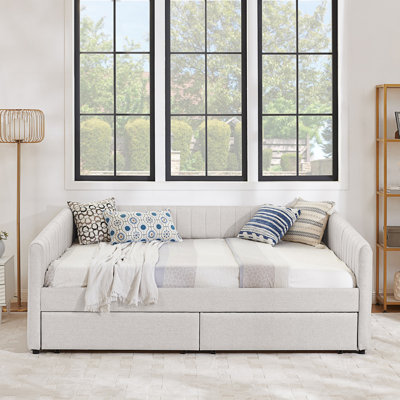 Queen Size Daybed With Two Drawers, Upholstered Sofa Bed