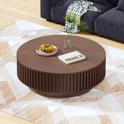 Table basse ronde moderne en bois 31,5 po Brasen, table basse en bois avec rangement pour le salon