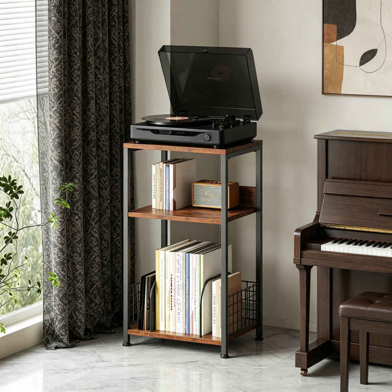 3 Tier Side Table Record Player Stand with Storage for 100 Albums, Turntable Stand for Vinyl Records Shelf for Living Room Bedroom