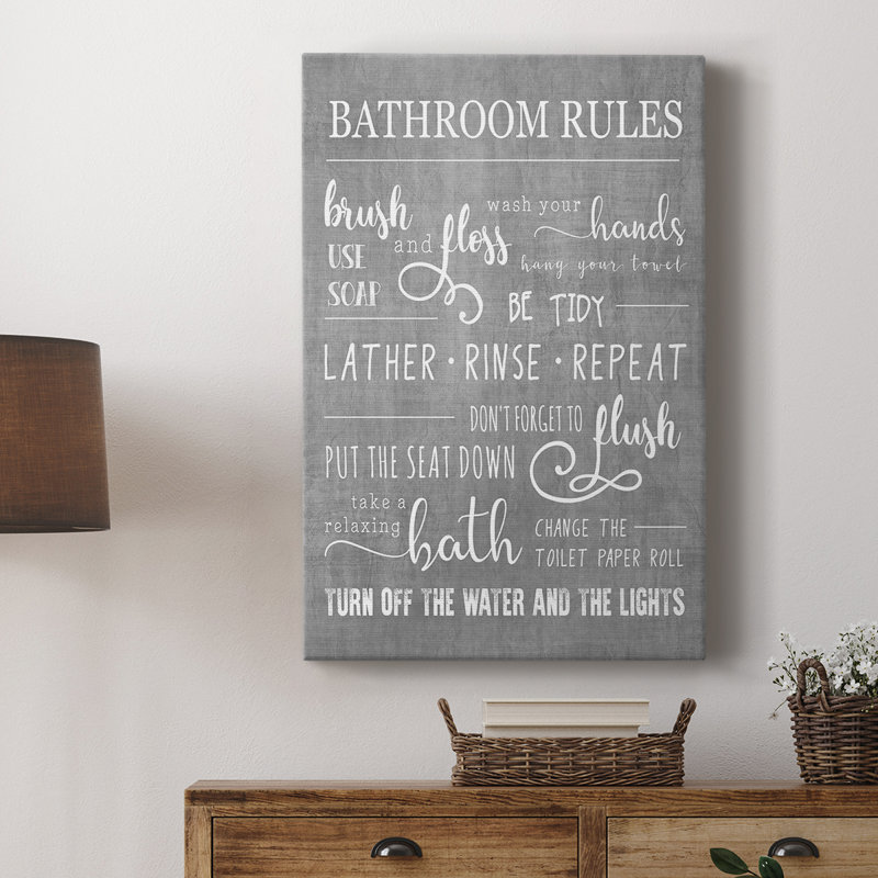 Neutral Bathroom Rules -Custom Wrapped Gallery Cavas, 48" H x 32" W