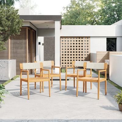 Corwyn Patio Acacia Wood Woven Rope Dining Chairs With Armrests