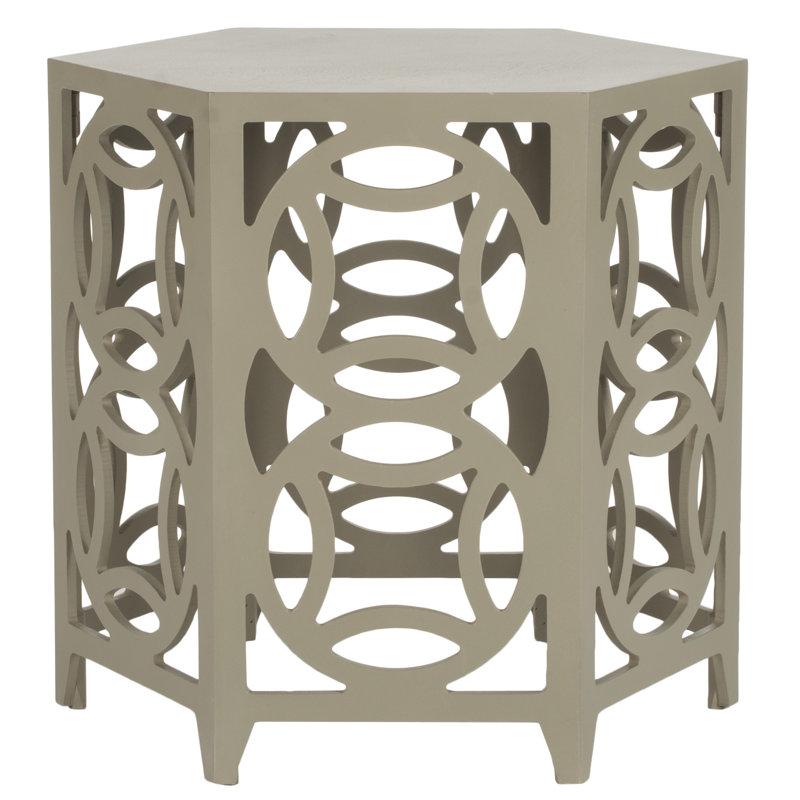 Kaylani Solid Wood Abstract End Table, Pearl Taupe
