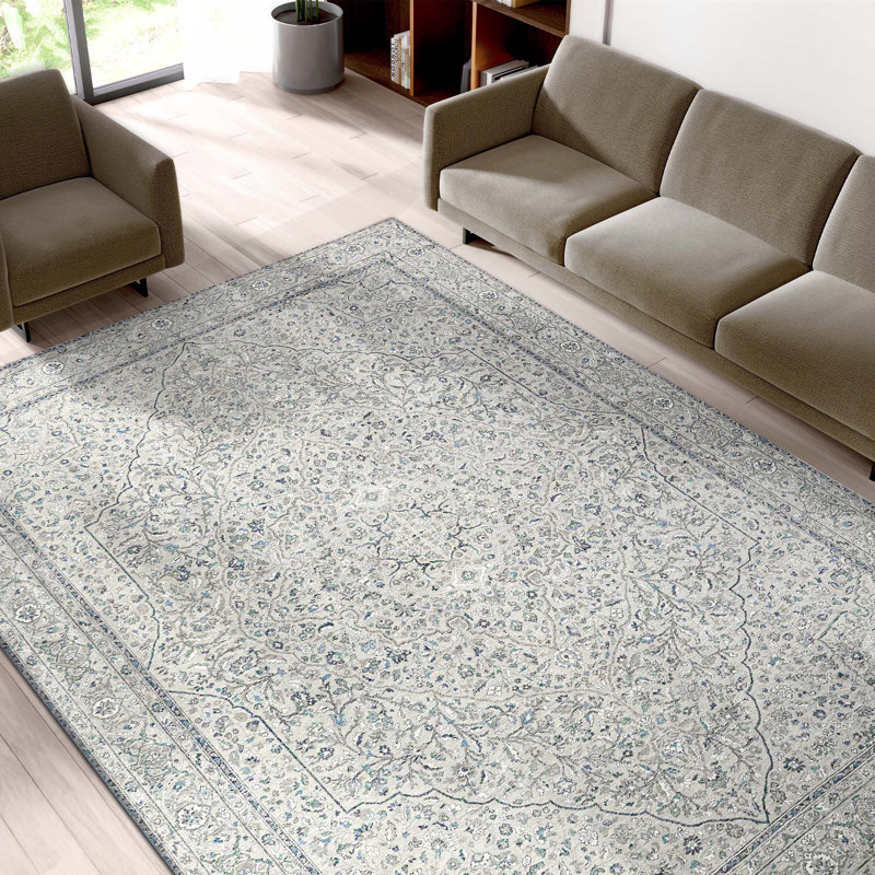 High-Quality Hand-Knotted Light Grey Area Rug, Rectangle 5' x 8'