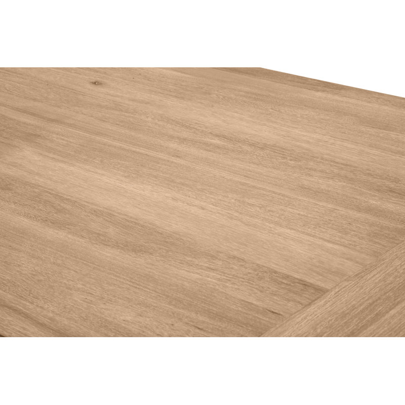Dions Extendable Dining Set with Linen Upholstered Seating and Button Tufting, Natural Rustic, Beige