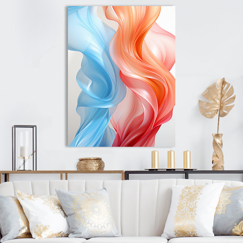 Ondes abstraites contemporaines orange et bleu I - impression, Toile tendue, H 20 po x l 12 po x P 1 po