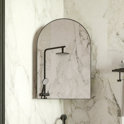 【18x24 Inch Metal Corner Medicine Cabinet】– Arched Mirror, Adjustable Glass Shelves & Space-saving Small Bathroom Storage