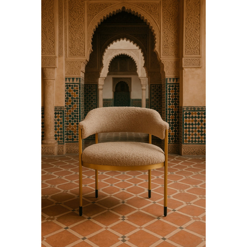Chaise de salle à manger Cuba Libre en peau de mouton Feux, Brun, Laiton brossé
