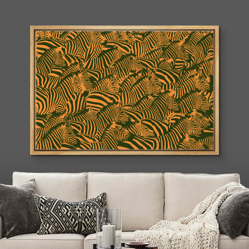«Zebra Line Art Collage - Floater Frame», impression sur toile, Encadré naturel, H 16 po x l 24 po x P 1,5 po