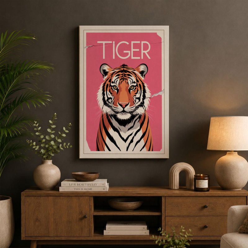 Tiger Head Icon Modern - Wrapped Canvas, 30x20 - 76.2 x 50.8 cm, Sage Border