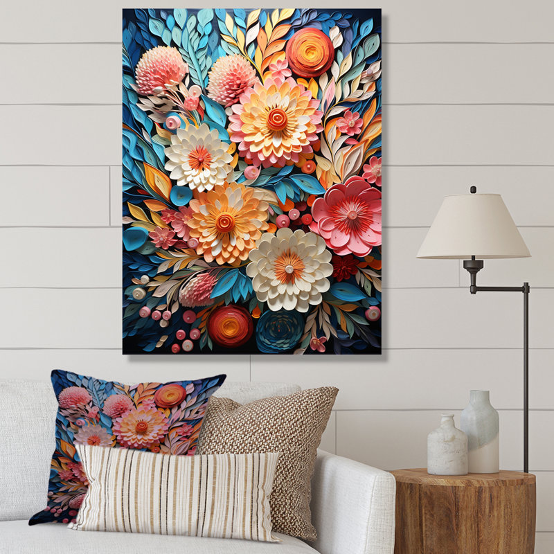 " Pink And Blue Abstract Botanical ", Wrapped Canvas, 40" H x 30" W x 1.5" D