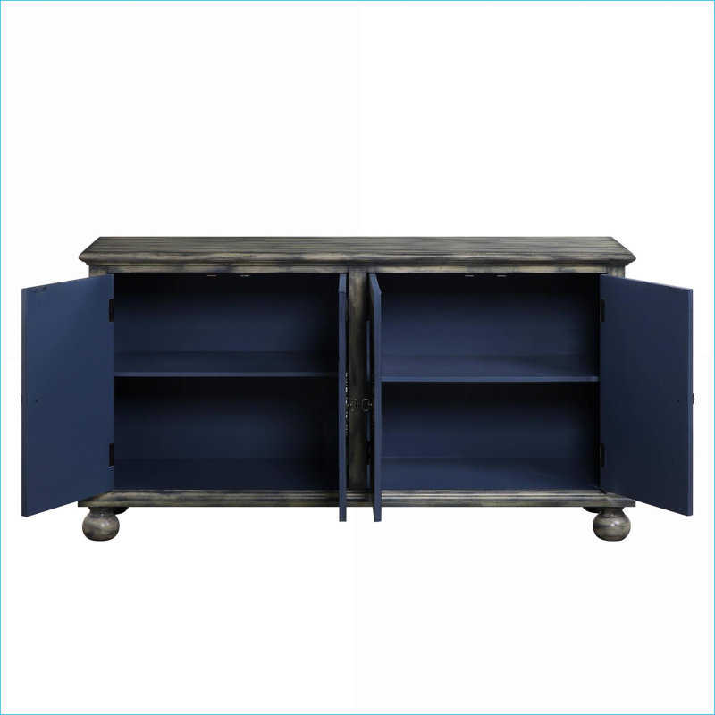 Armoires | Console rectangulaire en bois synthétique, finition gris ardoise, 4 tablettes de rangement intérieures, pieds tournés | Traditionnel | Salon