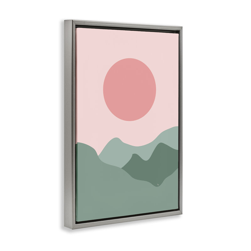 Toile flottante encadrée noire "Pink Sun Green Mountains" par Martina Pavlova, Gris, H 31 po x l 21 po