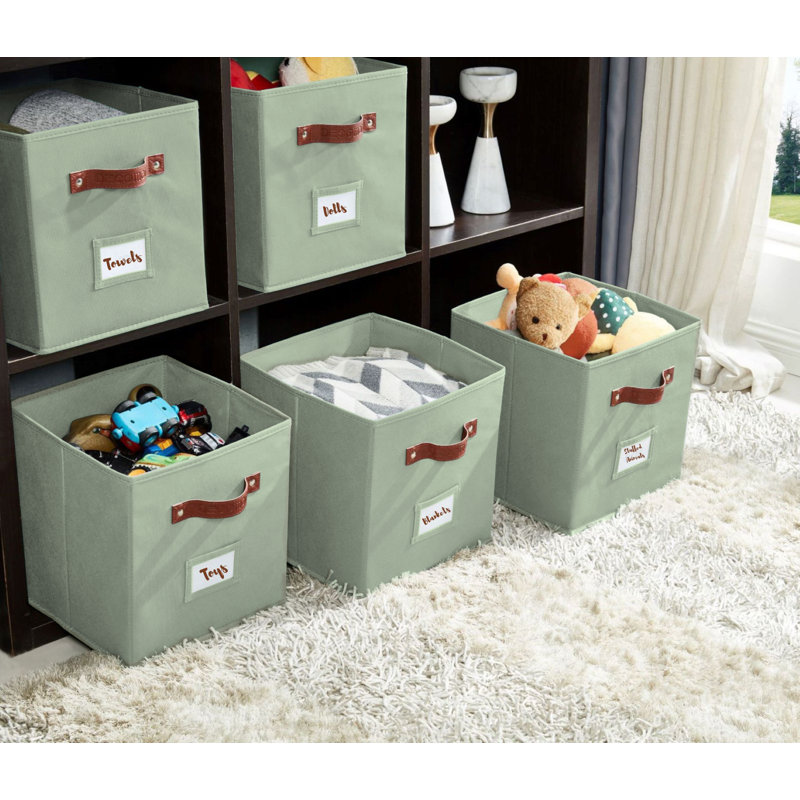 Storage Bins | Cube Storage Bin With Label Holders, Fabric Storage Cubes For Organizing Shelves Closet Toy Clothes  6Pcs