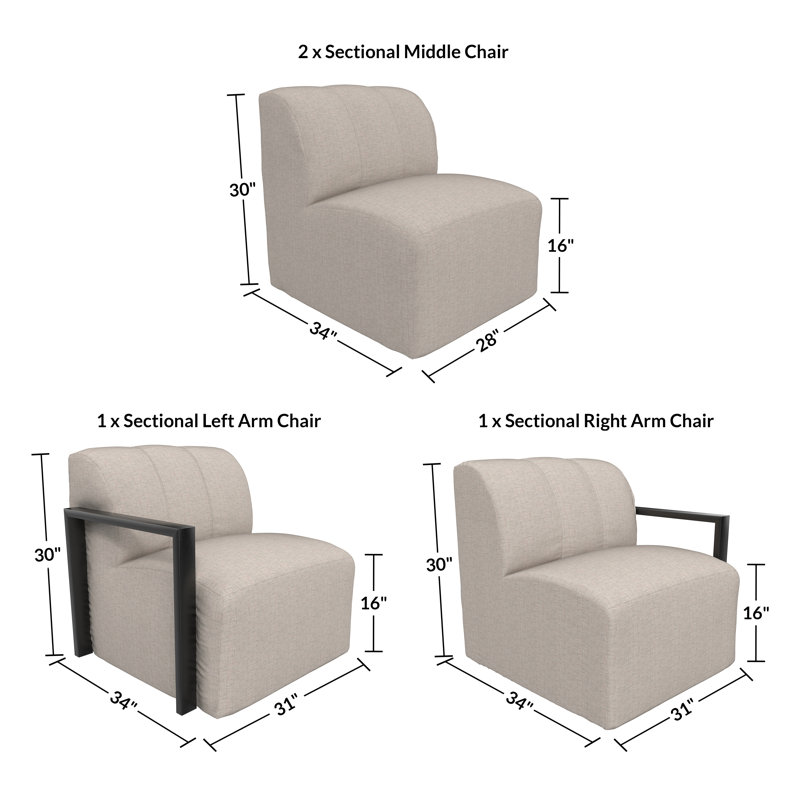 Canapé d'angle modulaire moderne en aluminium à structure ouverte, grand format, 4 pièces, avec coussins Sunbrella