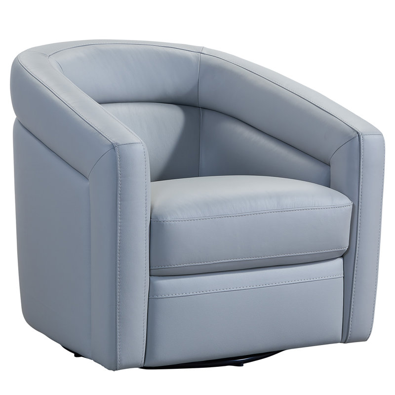 Dehaven Upholstered Swivel Barrel Chair, Dove Gray Genuine Leather