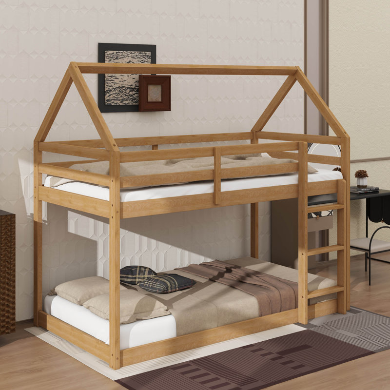 Lit superposé simple au-dessus de simple Arja, structure de lit en bois d'hévéa, Chêne blanc