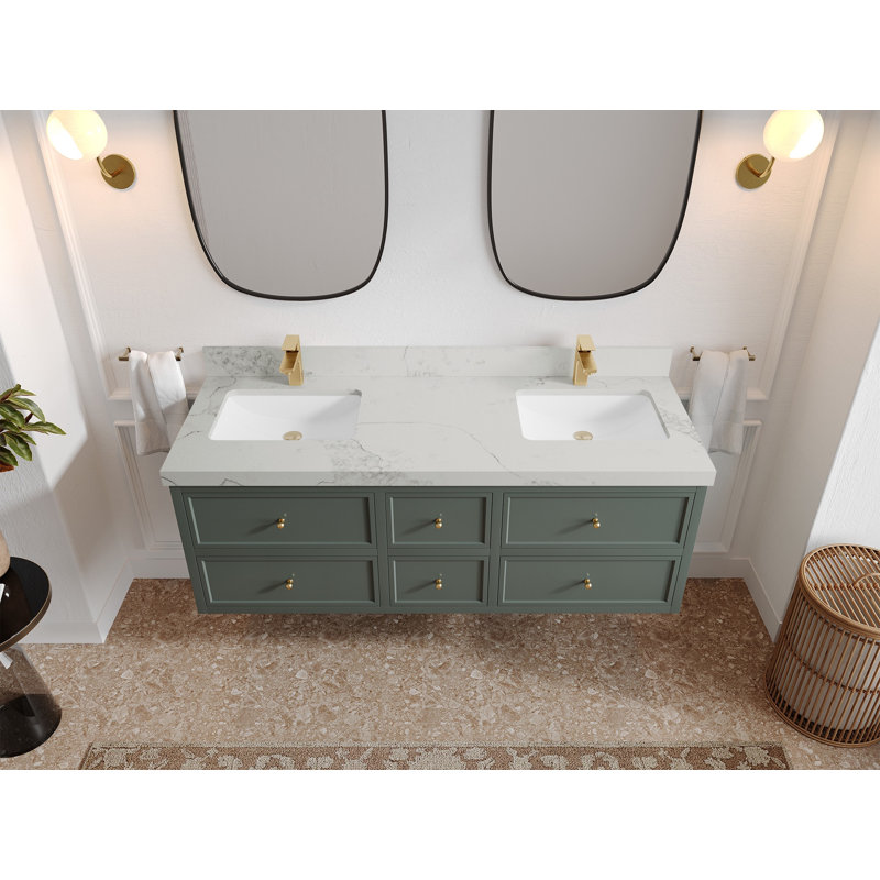 Meuble-lavabo double flottant 60 po avec dessus en quartz Roswell