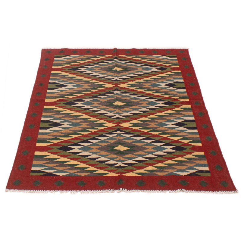 Tapis rouge foncé en laine New Age de conception unique 4 pi 9 po x 6 pi Klute
