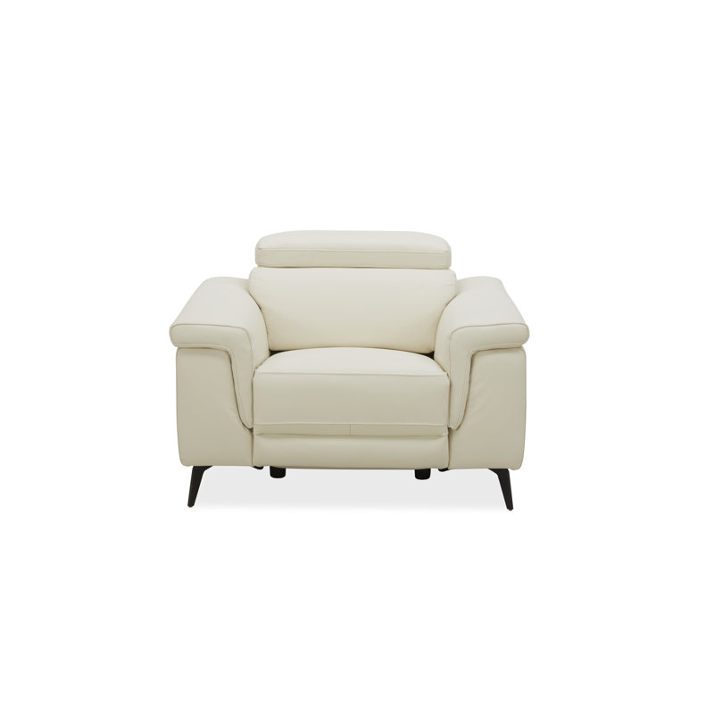 Fauteuil inclinable standard en cuir véritable de 50 po Philippa, Ivoire ivoire