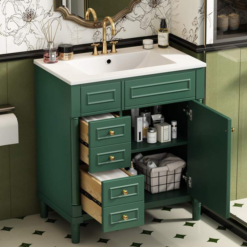 Meuble-lavabo 30 po avec lavabo et porte à fermeture en douceur, Vert