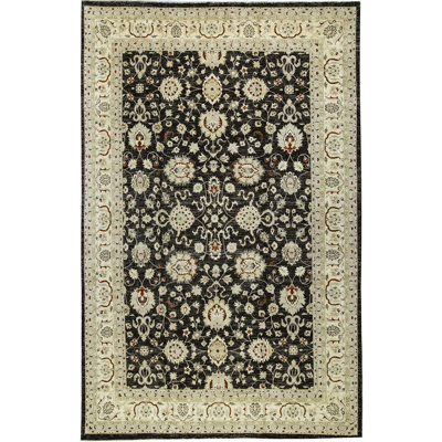 Tapis noir et crème noué à la main de haute qualité