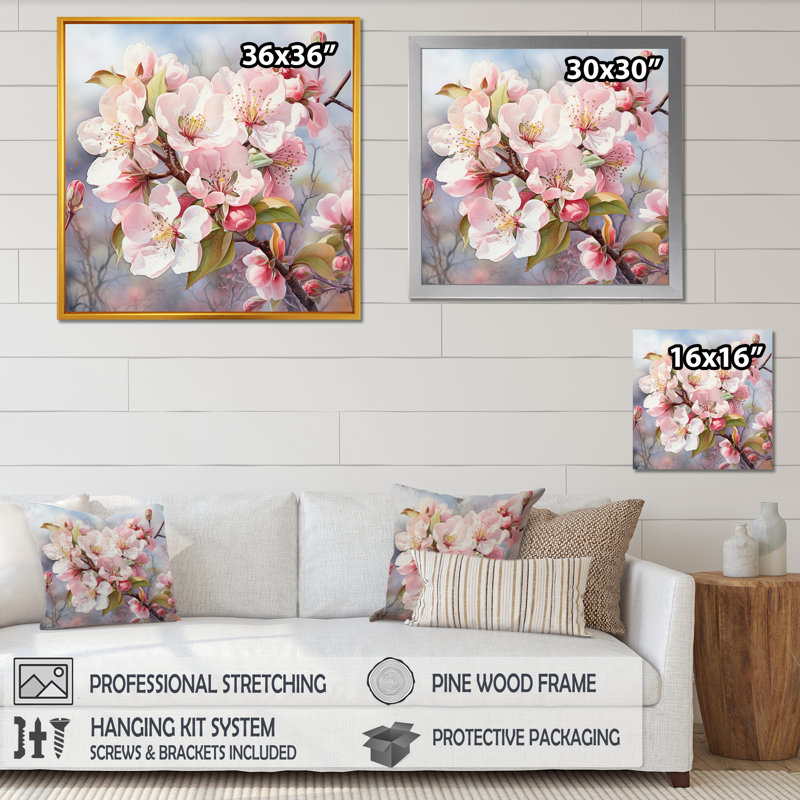 Fleur de pommier en hiver sur toile, H 30 po x l 30 po x P 1 po, Toile tendue