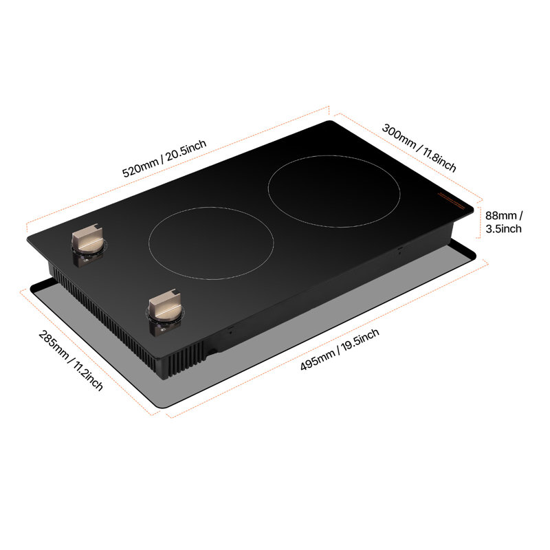Commande de brûleur de comptoir électrique 1800W à 2 brûleurs à induction