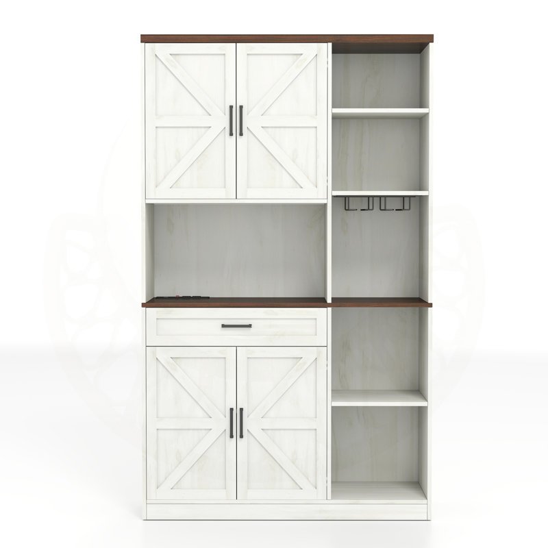 Buffet 71 pouces avec armoire, tiroir et huche, buffet multifonctionnel avec support en verre et station de charge