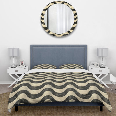 Ensemble de housse de couette beige Mid-Century Wave Lines IV - Mid-Century
