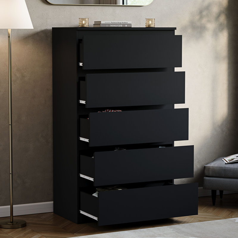 Cunha 70cm W 5 - Drawer Chest of Drawers, Black