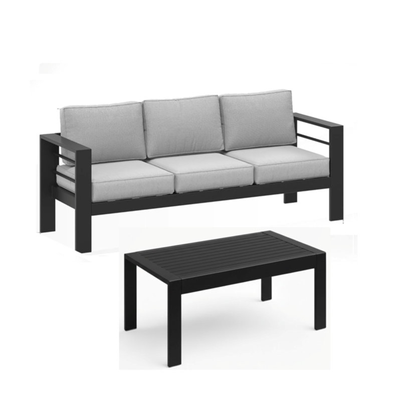 2 Pieces Outdoor Patio Set, Light Gray, Black