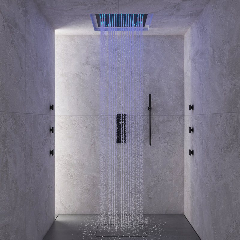 Matte Black Large Square LED Rainfall Shower System with Handheld