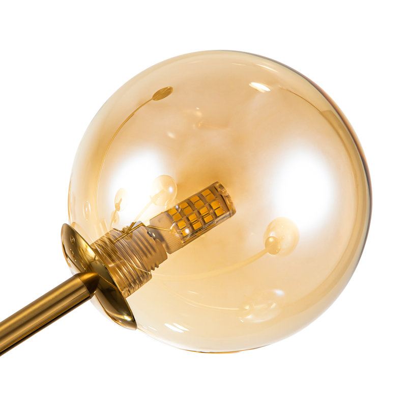 Lustre linéaire moderne Spoutnik doré à 15 lumières Burness, Ambre