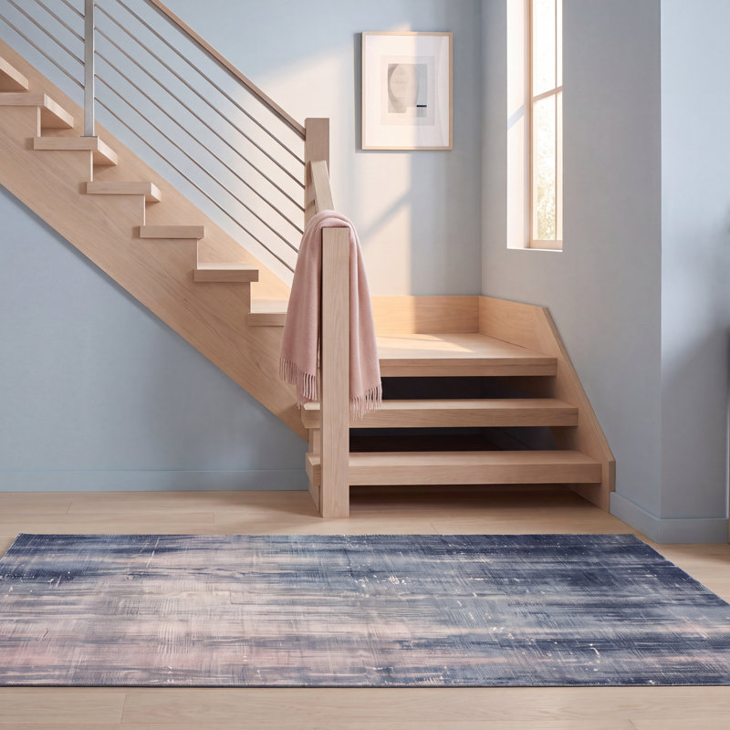 Gresham Modern Distressed Solid Navy Teal Blue Gray Cream Pink Machine Washable Non-Slip Low Pile Indoor Outdoor Pet Friendly Living Room Bedroom Dining Room Entryway Hallway Office Area Rug