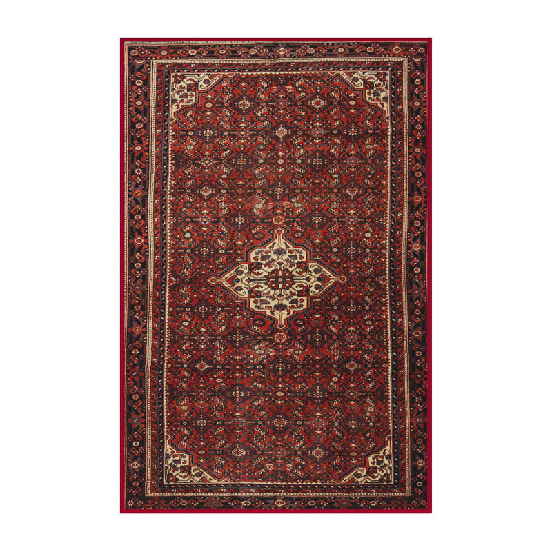 Tapis décoratif rouge à motif oriental Eiler, Rectangle 7 pi x 10 pi