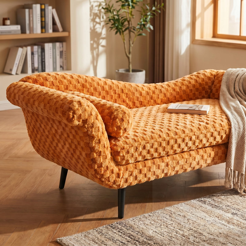 Banc rembourré avec accoudoirs à volutes, Orange, Orange