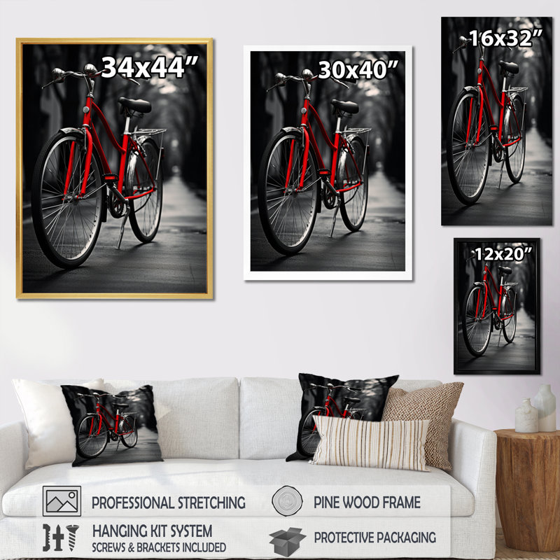 Vélo, bicyclette, bonheur III - impression, H 20 po x l 12 po x P 1 po, Encadrement doré