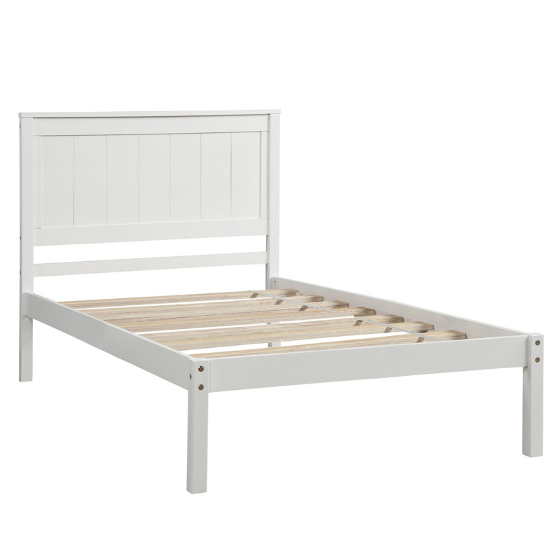 Chares Wood Platform Bed With Headboard, Queen, White