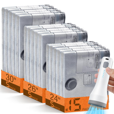 Sacs de rangement sous vide avec pompe rechargeable, sacs de compression pour valises et valises, paquet de 15 (gris)