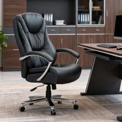 Ergonomic High-Back Upholstered Swivel Executive Chair Padded Office Chairs with Padded Arms by Inbox Zero