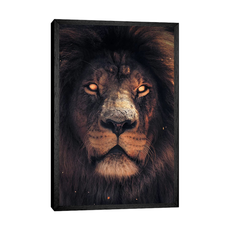 Lion Scary 1 Piece Wall Art on Canvas, 101.6 cm H x 66.04 cm W, Black Framed