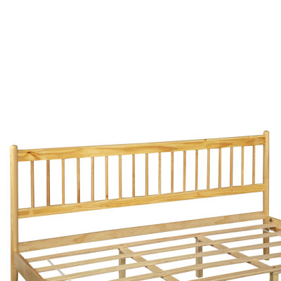 Traditional Style Bed with Headboard and Footboard, Pinewood Bed with Strengthened Bed Frame