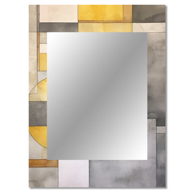 Yellow and Grey Intersecting Realities I - Abstract Shapes Wall Mirror, Modern Decorative Mirror, Printed Metal Art