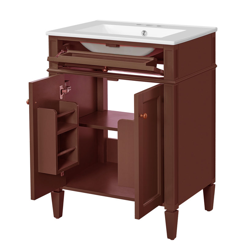 Meuble-lavabo 24 po avec comptoir en céramique, Brun