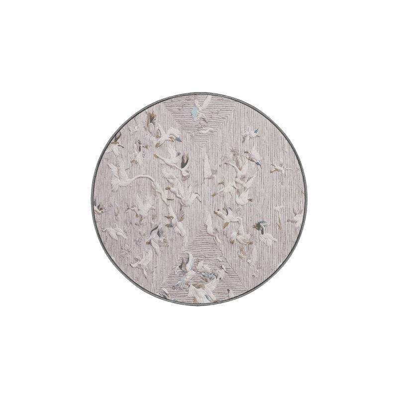 Machine Washable Gray Area Rug, Round 3'
