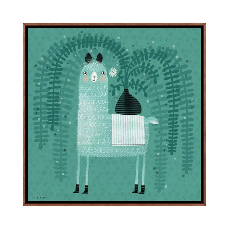 «Llama - Plant» par Terry Runyan - impression d'art graphique, H 26 po x l 26 po x P 1,5 po, Sans mat