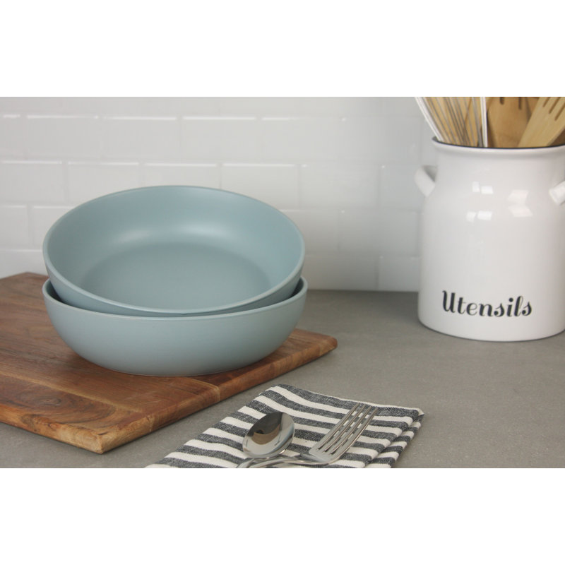 Mineral Blue Ceramic Microwave Safe Serving Bowls, Set of 2