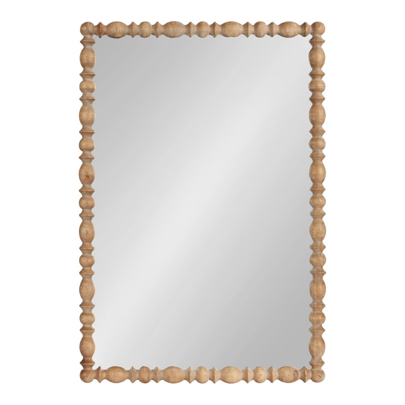 Rectangle Scalloped Wooden Mirror, Solid Wood, Brown, 33.5" x 23"