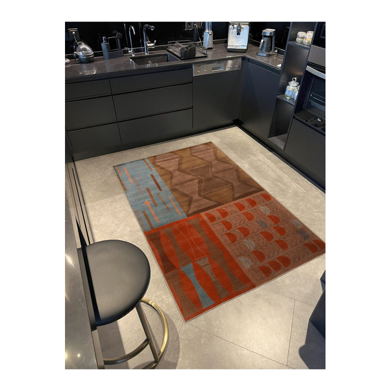 Tapis orange délavé à motifs géométriques mélangés à motif abstrait et orange, Tapis de couloir 3 pi 3 po x 6 pi 7 po inclus