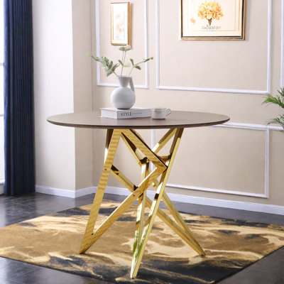 Table de salle à manger peu encombrante, en MDF noyer et métal doré, moderne pour la maison